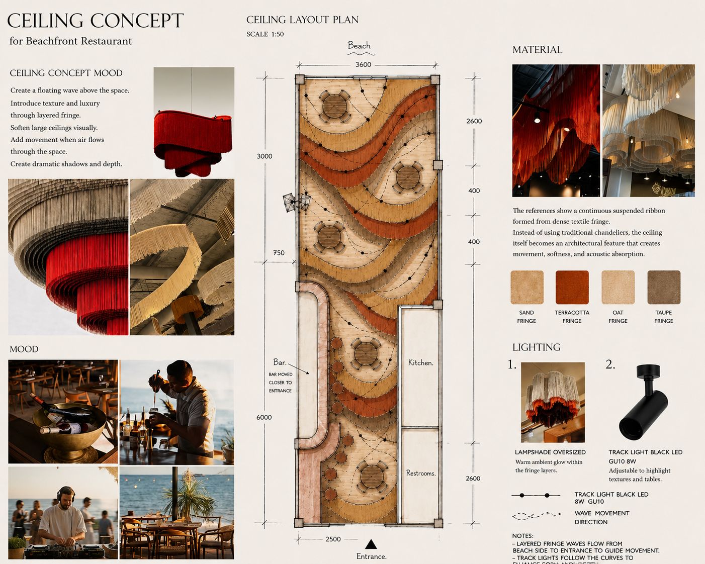 Beach club ceiling layout plan, scale 1:50